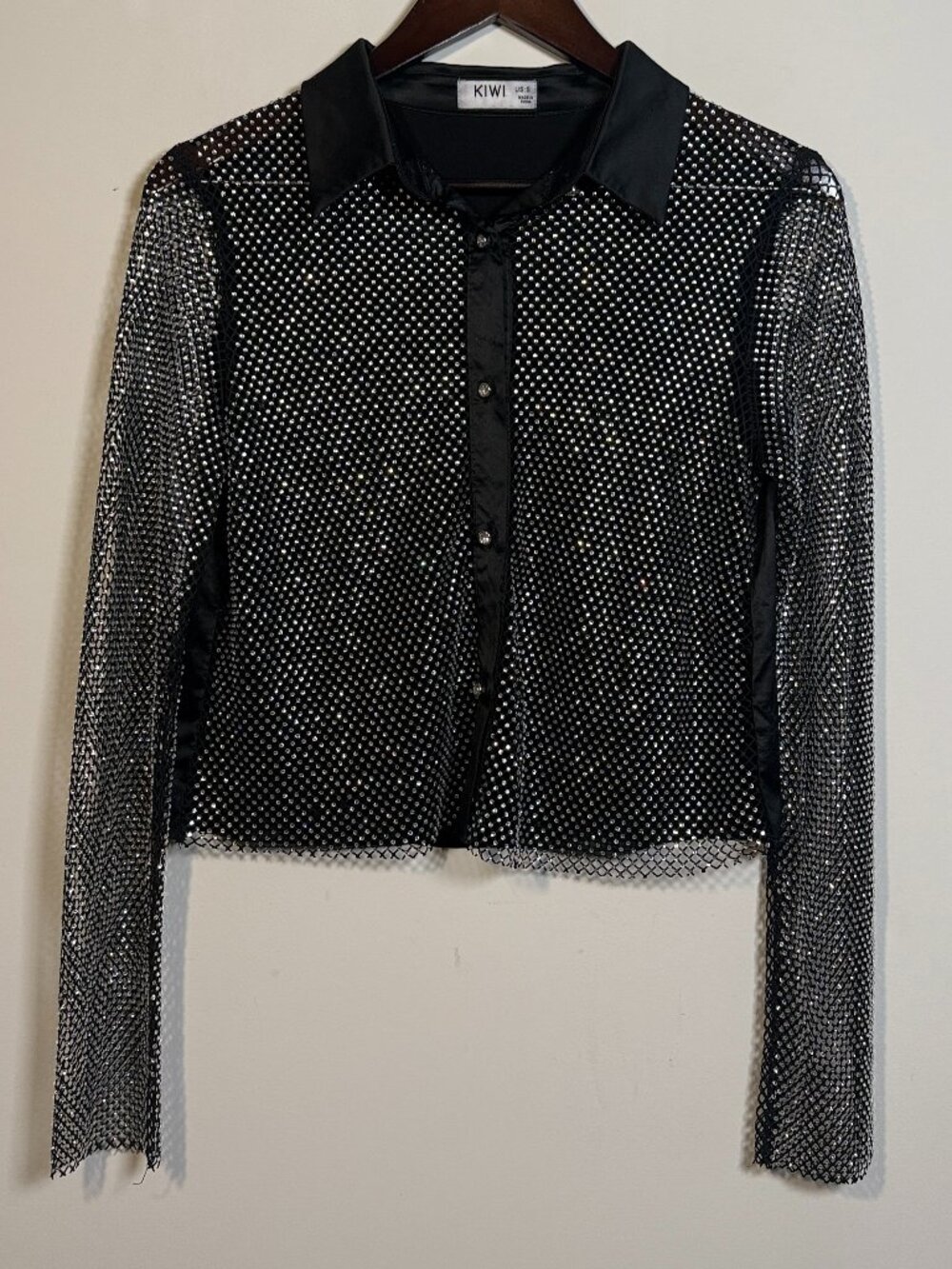 Rhinestone Mesh Button Up Top - Picture 1 of 5